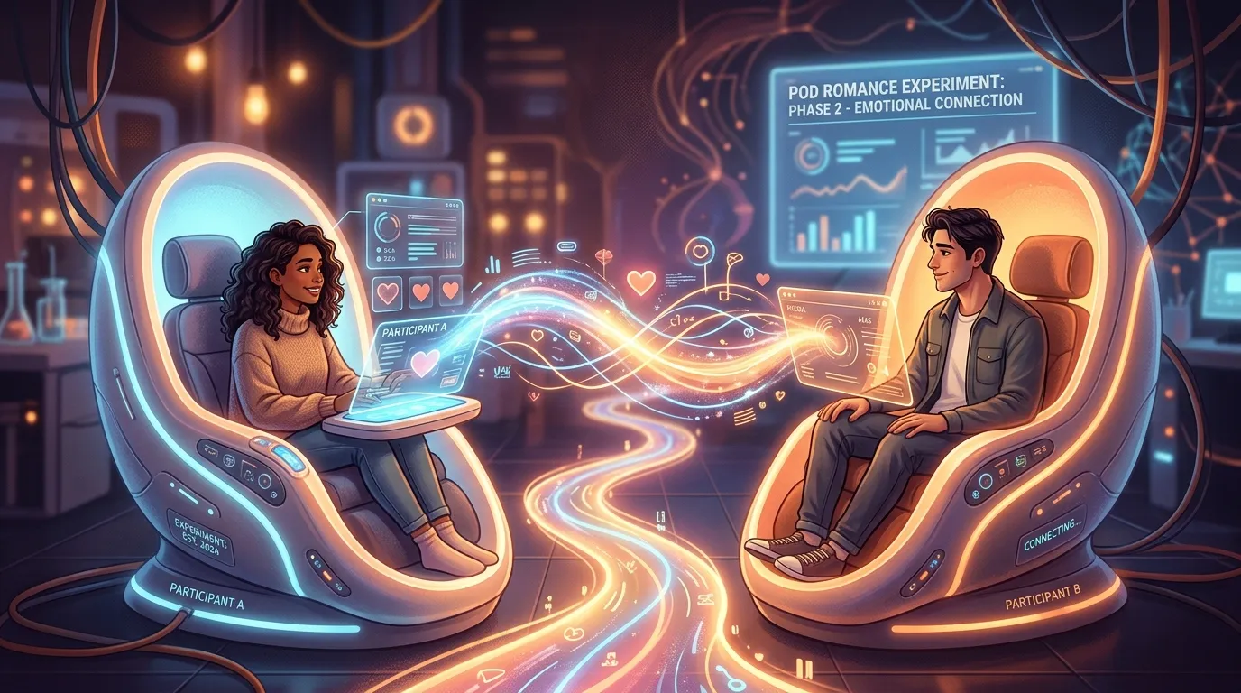Couples talking inside separate soundproof pods during Love Is Blind, connected emotionally without seeing each other