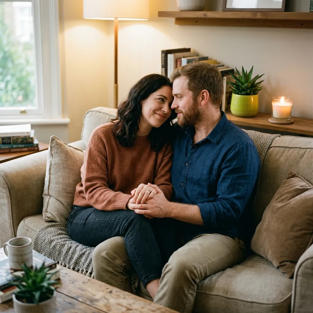 Couple sitting together having a calm and honest conversation to improve communication in their relationship