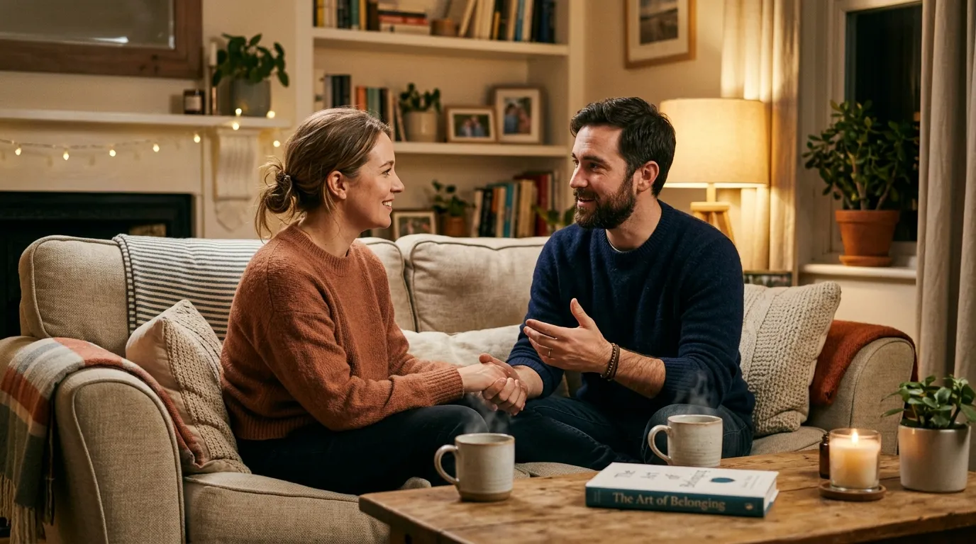 Couple holding hands and reconnecting emotionally during a peaceful outdoor moment