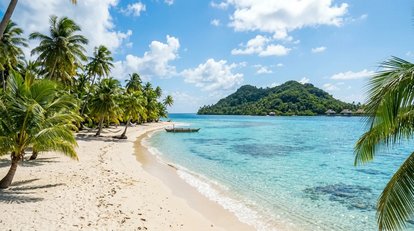 couple walking on tropical beach at sunset, romantic getaway with ocean waves and soft sand